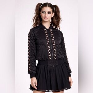 Cinq A Sept Black Bomber Jacket Lace Up